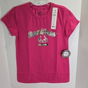 Realtree Size Large Pink Tee Shirt Camouflage Camo  Logo Women's Crew Neck New